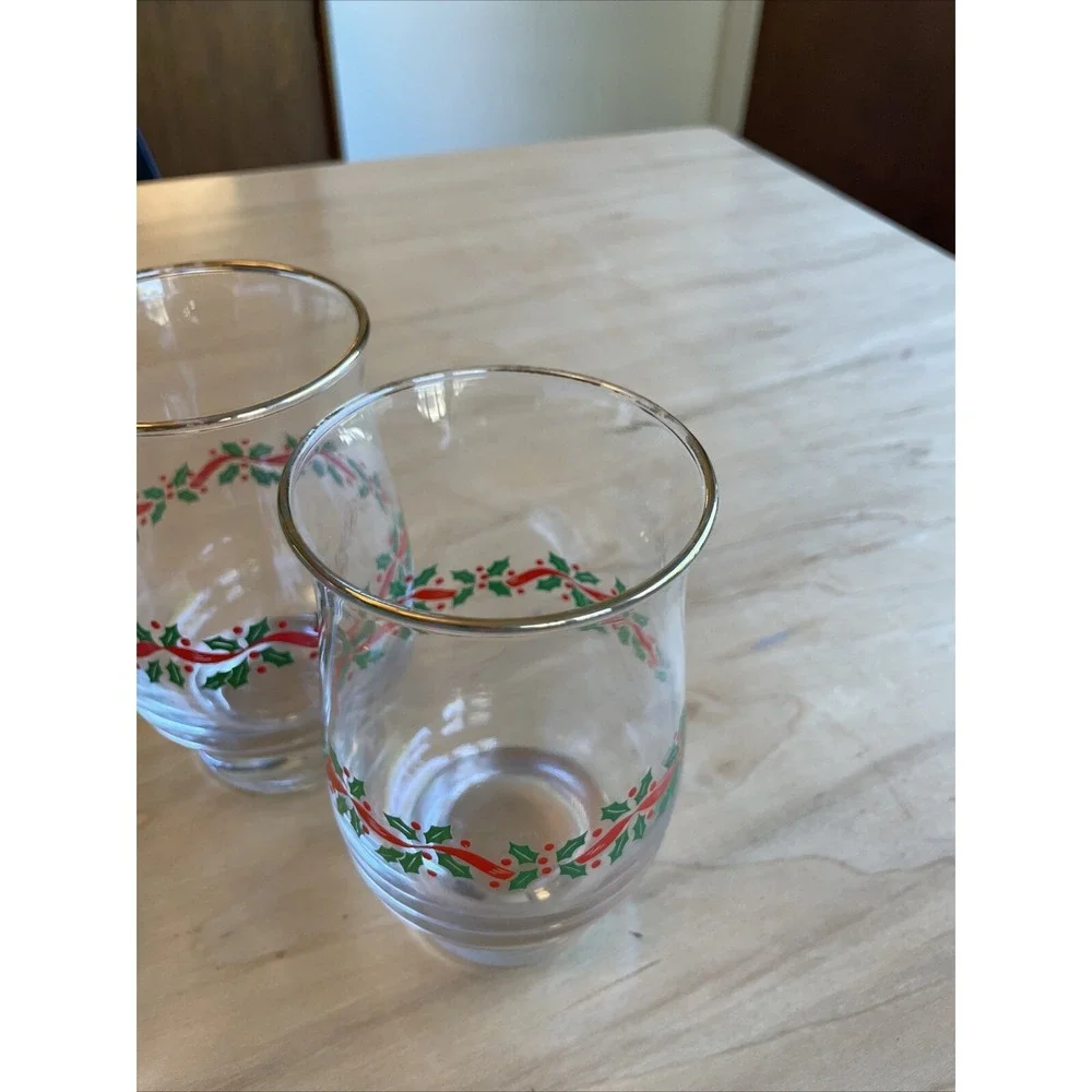 LOT OF 4 VINTAGE LIBBEY ARBY'S HOLLY RIBBONS GLASS TUMBLERS 5 1/4